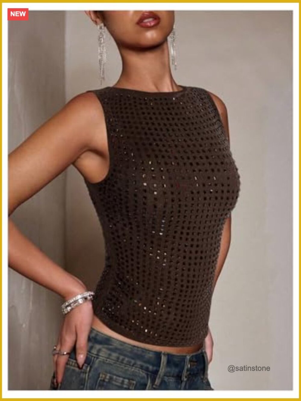 Sparkly Rhinestone Sleeveless Rave Tank Top Concert Outfit - Picture 2 of 5